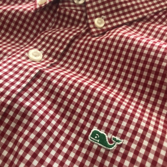 Vineyard Vines Red Gingham Whale Button Down - Picture 1 of 4